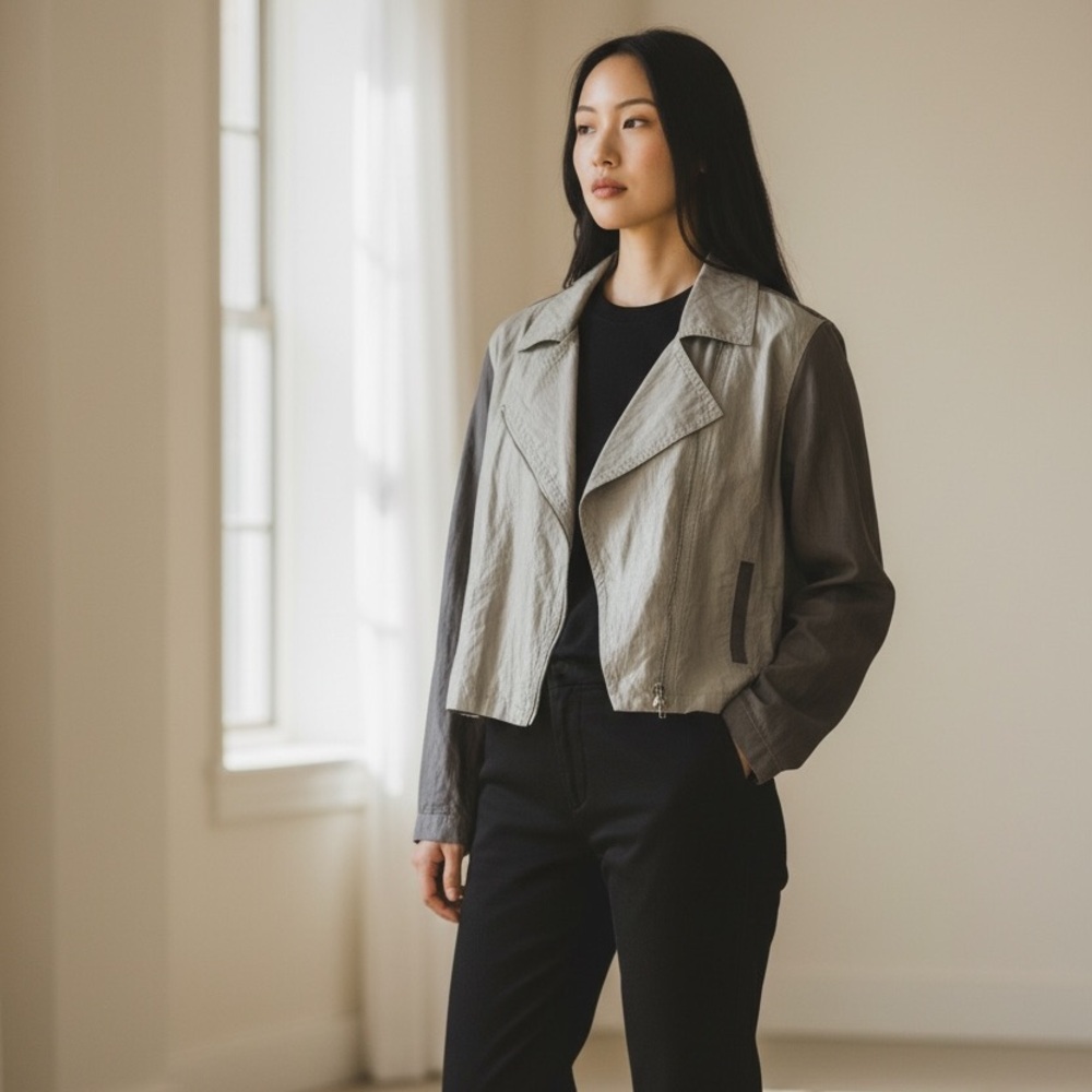 Eileen Fisher Two-Tone Gray Lightweight Cropped Jacket